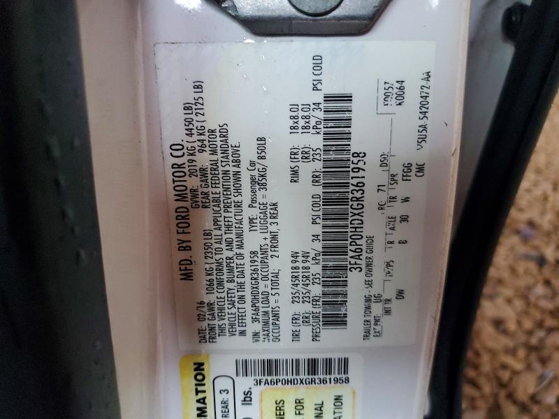 Продажа на аукционе авто 2016 Ford Fusion, vin: 3FA6P0HDXGR361958, номер лота: 69956306