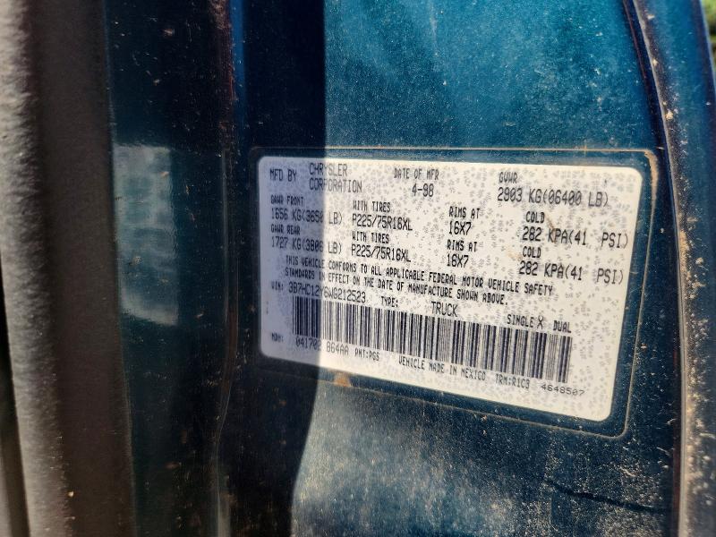 67696896 :رقم المزاد ، 3B7HC12Y6WG212523 vin ، 1998 Dodge Ram 1500 مزاد بيع