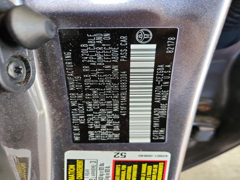 2020 Toyota Camry მანქანა იყიდება აუქციონზე, vin: 4T1F11AK8LU883304, აუქციონის ნომერი: 70001636