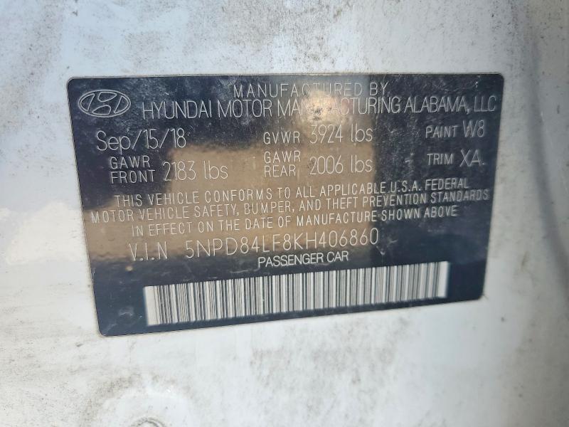 Aukcja sprzedaży 2019 Hyundai Elantra, vin: 5NPD84LF8KH406860, numer aukcji: 68055056
