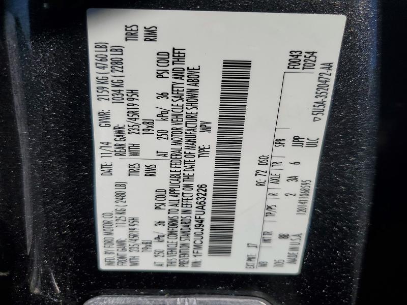 Продажа на аукционе авто 2015 Ford Escape, vin: 1FMCU0J94FUA63226, номер лота: 70676746
