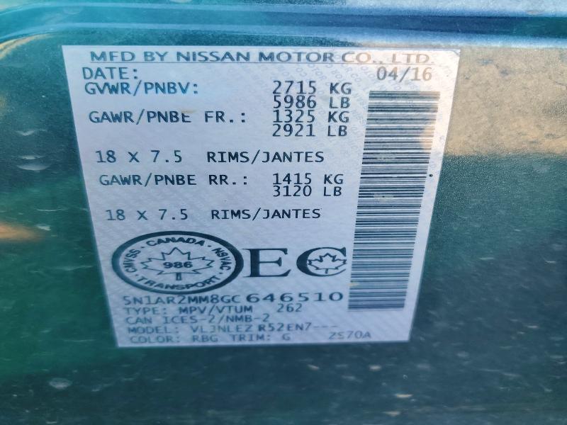 Aukcja sprzedaży 2016 Nissan Pathfinder, vin: 5N1AR2MM8GC646510, numer aukcji: 69399956