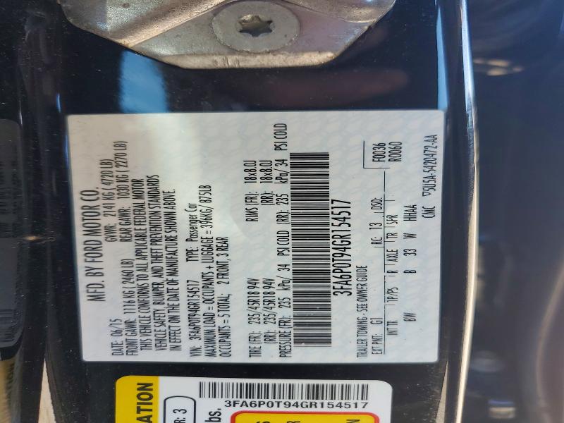 2016 Ford Fusion მანქანა იყიდება აუქციონზე, vin: 3FA6P0T94GR154517, აუქციონის ნომერი: 69438676