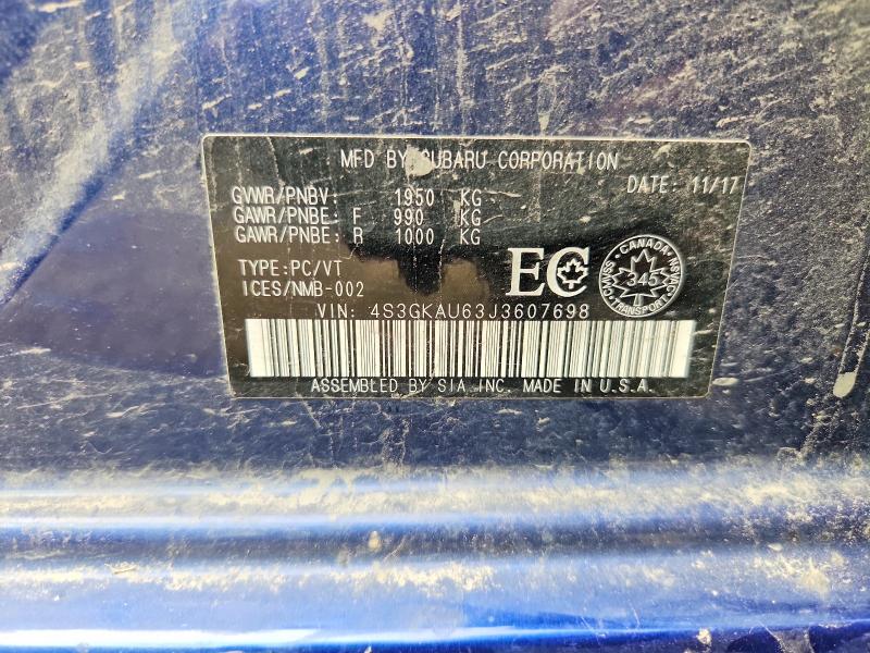 67177316 :رقم المزاد ، 4S3GKAU63J3607698 vin ، 2018 Subaru Impreza مزاد بيع