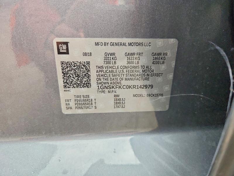 67936656 :رقم المزاد ، 1GNSKFKC0KR142979 vin ، 2019 Chevrolet Tahoe مزاد بيع