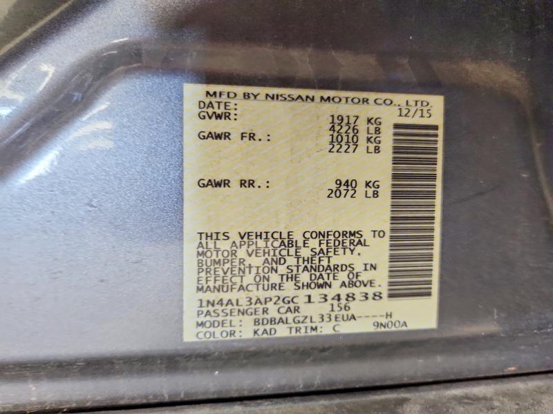 Aukcja sprzedaży 2016 Nissan Altima, vin: 1N4AL3AP2GC134838, numer aukcji: 68811826
