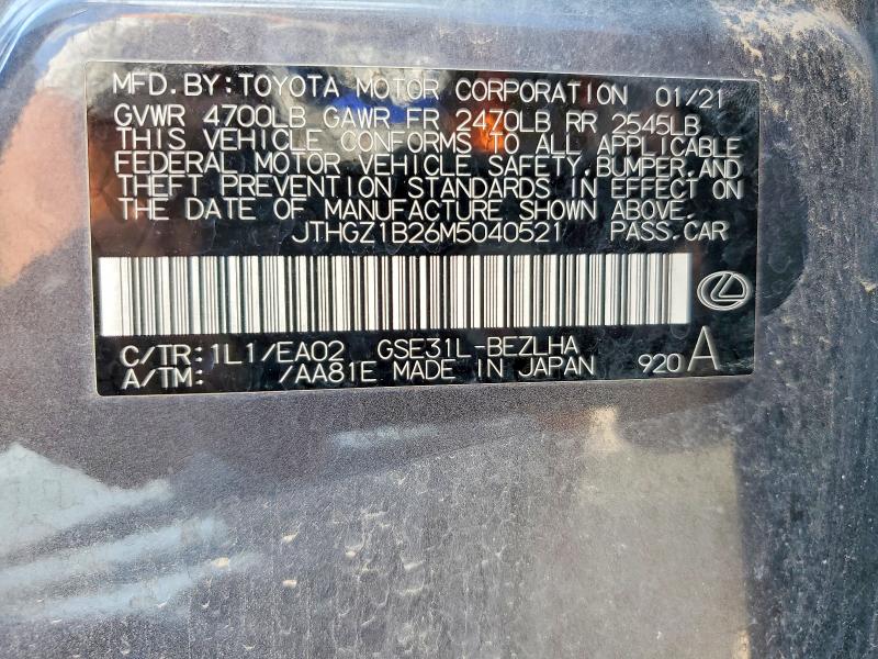 Продажа на аукционе авто 2021 Lexus Is, vin: JTHGZ1B26M5040521, номер лота: 85791195