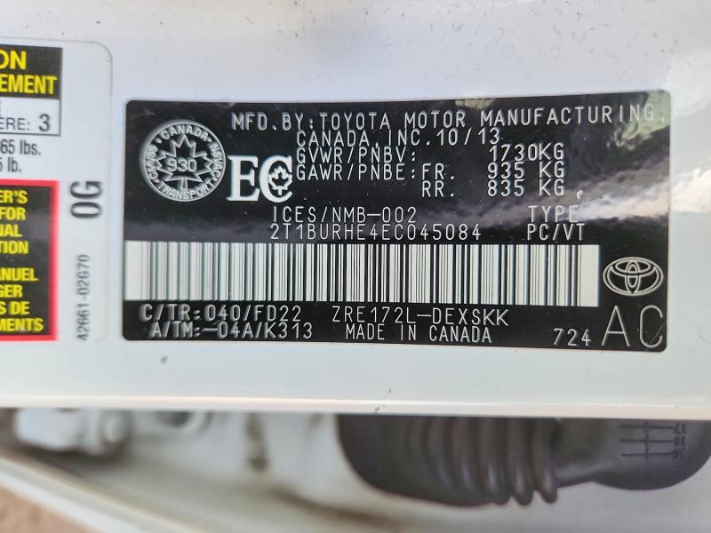 71224476 :رقم المزاد ، 2T1BURHE4EC045084 vin ، 2014 Toyota Corolla مزاد بيع