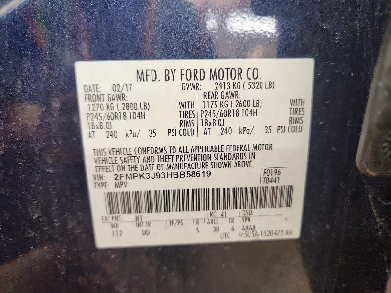 Aukcja sprzedaży 2017 Ford Edge, vin: 2FMPK3J93HBB58619, numer aukcji: 70529876