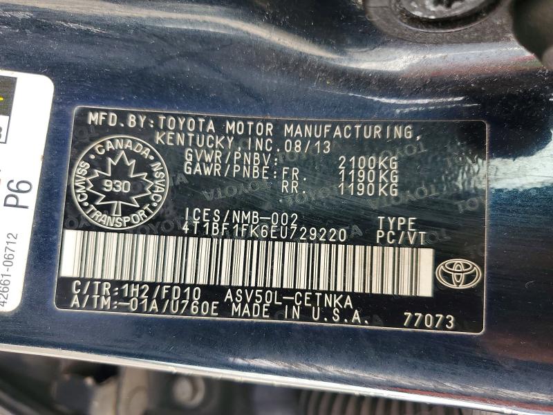 70344286 :رقم المزاد ، 4T1BF1FK6EU729220 vin ، 2014 Toyota Camry مزاد بيع