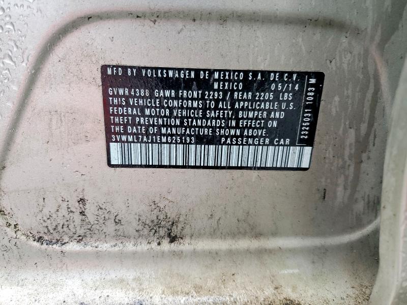 71233326 :رقم المزاد ، 3VWML7AJ1EM625193 vin ، 2014 Volkswagen Jetta مزاد بيع