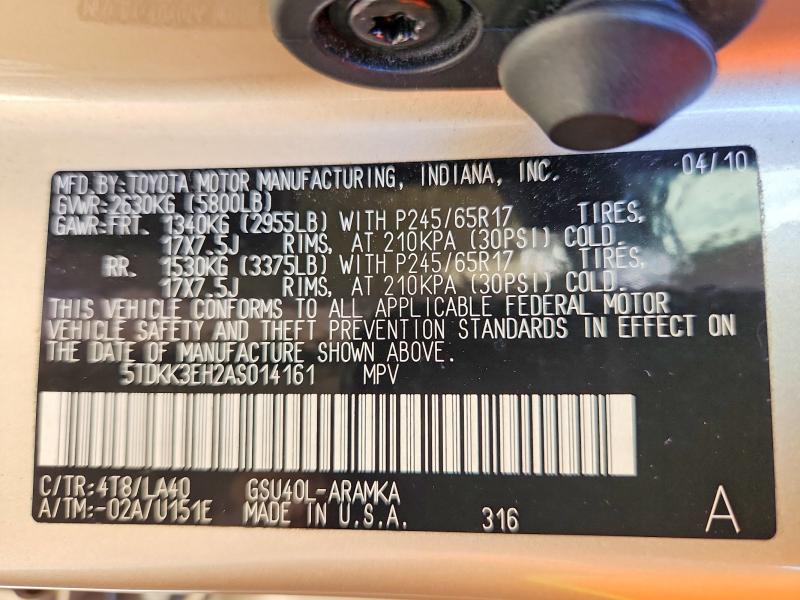 Aukcja sprzedaży 2010 Toyota Highlander, vin: 5TDKK3EH2AS014161, numer aukcji: 66964446