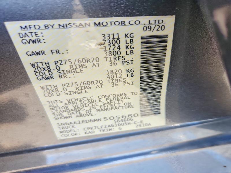 68714026 :رقم المزاد ، 1N6AA1ED6MN505680 vin ، 2021 Nissan Titan مزاد بيع