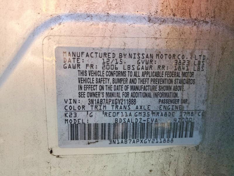 2016 Nissan Sentra მანქანა იყიდება აუქციონზე, vin: 3N1AB7APXGY211888, აუქციონის ნომერი: 68297426