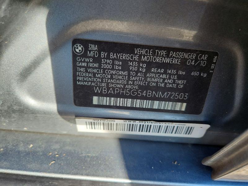 2011 Bmw 328 მანქანა იყიდება აუქციონზე, vin: WBAPH5G54BNM72503, აუქციონის ნომერი: 67705916