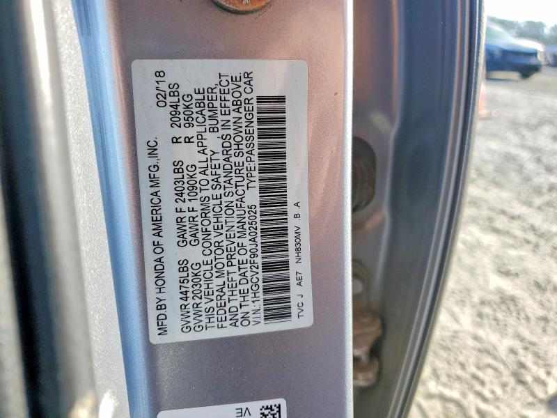 Продаж на аукціоні авто 2018 Honda Accord, vin: 1HGCV2F90JA025025, номер лоту: 63661546