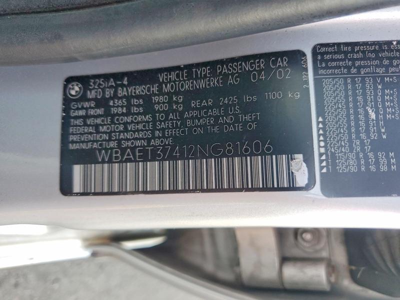 68411416 :رقم المزاد ، WBAET37412NG81606 vin ، 2002 Bmw 325 مزاد بيع