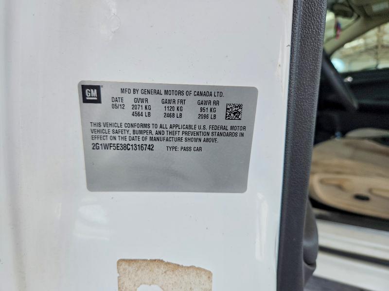Продаж на аукціоні авто 2012 Chevrolet Impala, vin: 2G1WF5E38C1316742, номер лоту: 69202566