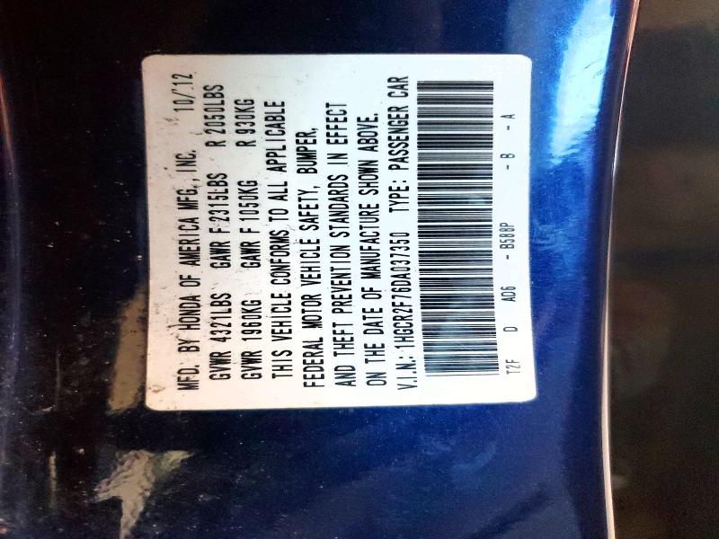 2013 Honda Accord მანქანა იყიდება აუქციონზე, vin: 1HGCR2F76DA037350, აუქციონის ნომერი: 70308956