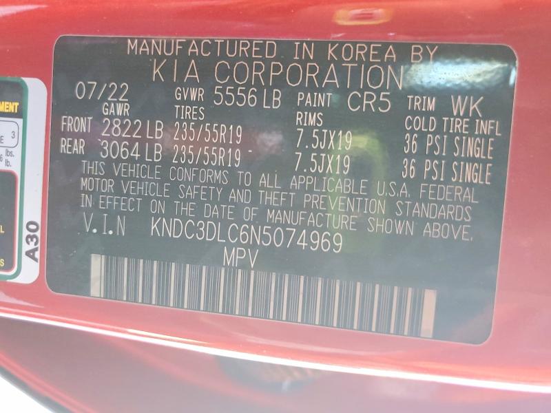 67861656 :رقم المزاد ، KNDC3DLC6N5074969 vin ، 2022 Kia Ev6 مزاد بيع