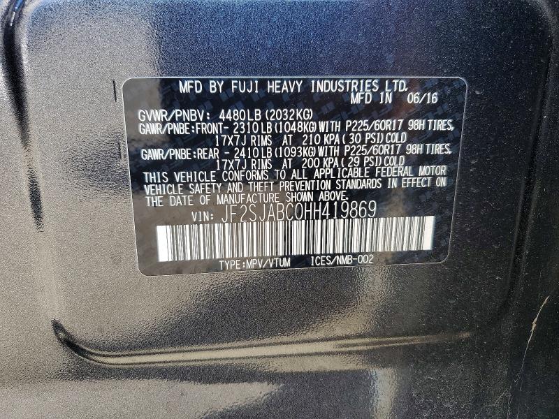 Продажа на аукционе авто 2017 Subaru Forester, vin: JF2SJABC0HH419869, номер лота: 69626726