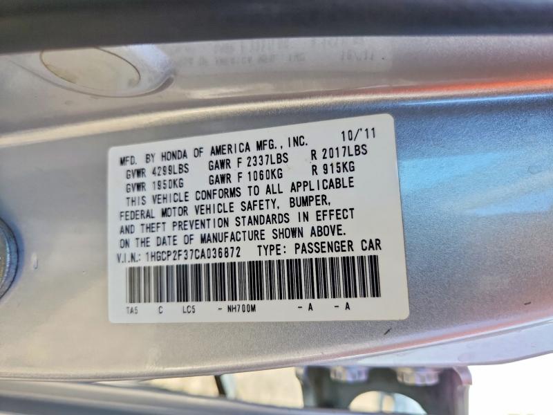 Продаж на аукціоні авто 2012 Honda Accord, vin: 1HGCP2F37CA036872, номер лоту: 68077766