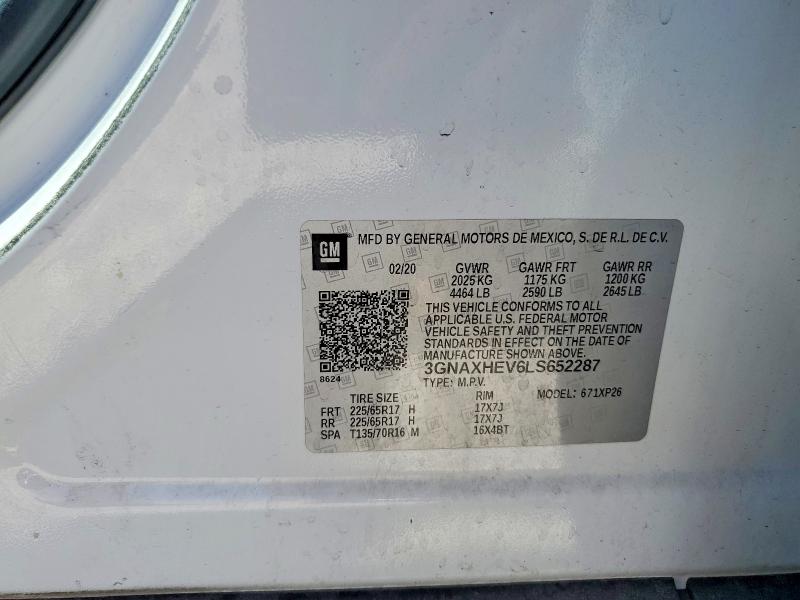 Aukcja sprzedaży 2020 Chevrolet Equinox, vin: 3GNAXHEV6LS652287, numer aukcji: 67557226