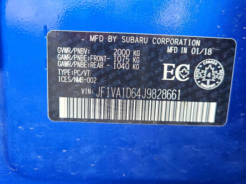 Продажа на аукционе авто 2018 Subaru Wrx, vin: JF1VA1D64J9828661, номер лота: 67107966