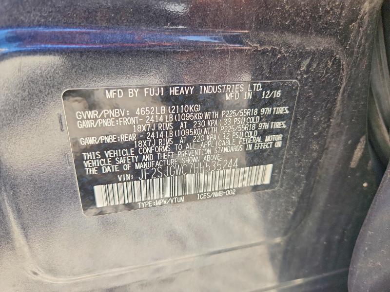 2017 Subaru Forester მანქანა იყიდება აუქციონზე, vin: JF2SJGWC7HH535244, აუქციონის ნომერი: 70828516