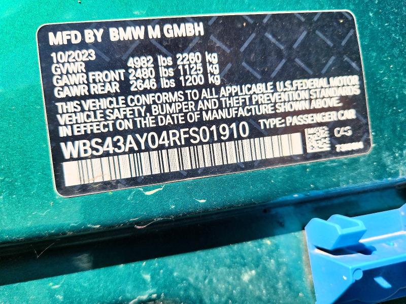 68841396 :رقم المزاد ، WBS43AY04RFS01910 vin ، 2024 Bmw M3 مزاد بيع