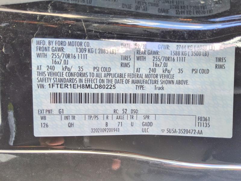 Aukcja sprzedaży 2021 Ford Ranger, vin: 1FTER1EH8MLD80225, numer aukcji: 69025026