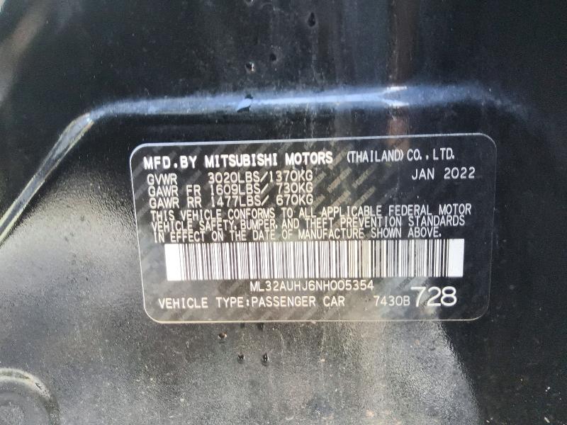 67171226 :رقم المزاد ، ML32AUHJ6NH005354 vin ، 2022 Mitsubishi Mirage مزاد بيع