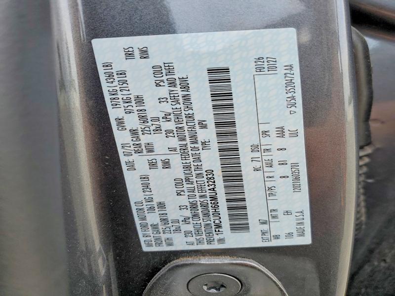 67489736 :رقم المزاد ، 1FMCU0H66MUA32830 vin ، 2021 Ford Escape مزاد بيع