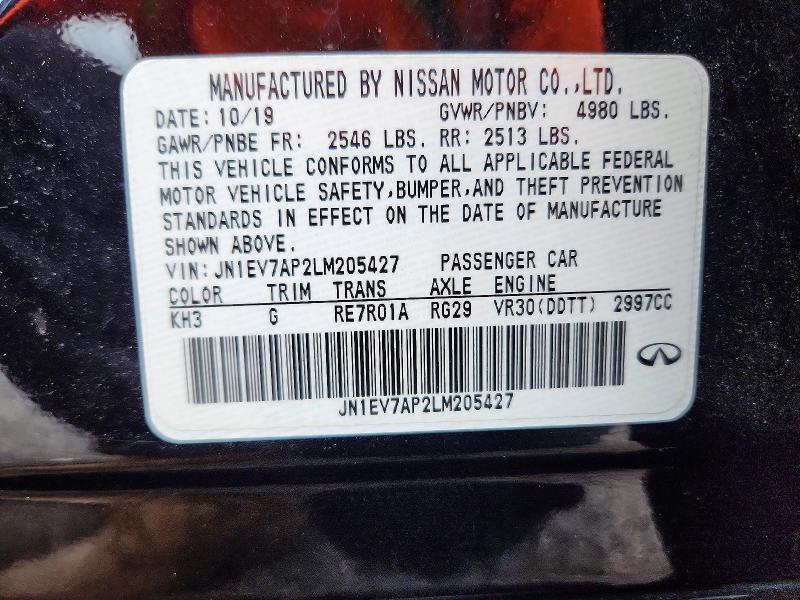 2020 Infiniti Q50 მანქანა იყიდება აუქციონზე, vin: JN1EV7AP2LM205427, აუქციონის ნომერი: 67408516