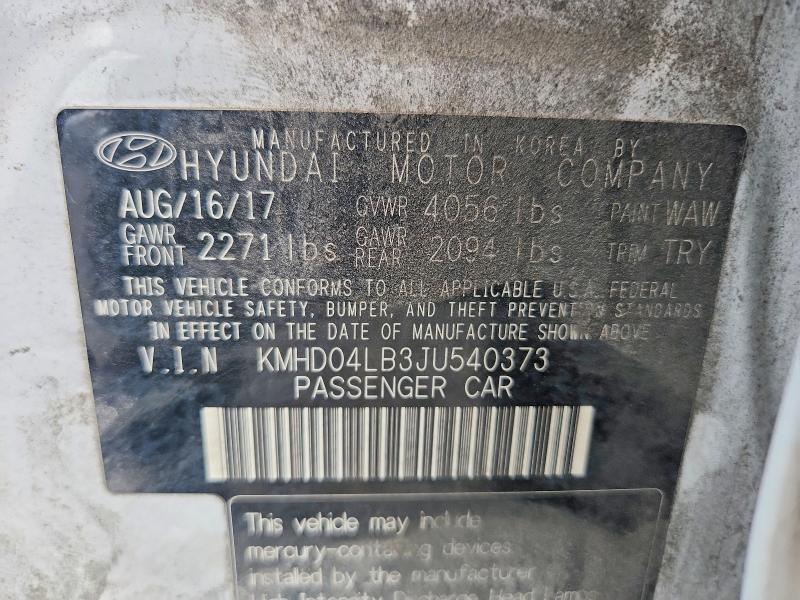 Aukcja sprzedaży 2018 Hyundai Elantra, vin: KMHD04LB3JU540373, numer aukcji: 67976376
