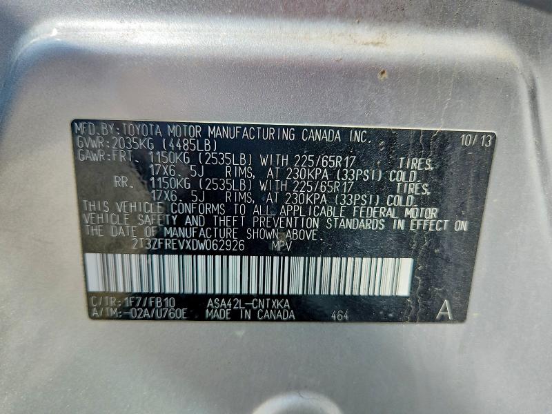 2013 Toyota Rav4 მანქანა იყიდება აუქციონზე, vin: 2T3ZFREVXDW062926, აუქციონის ნომერი: 70371426