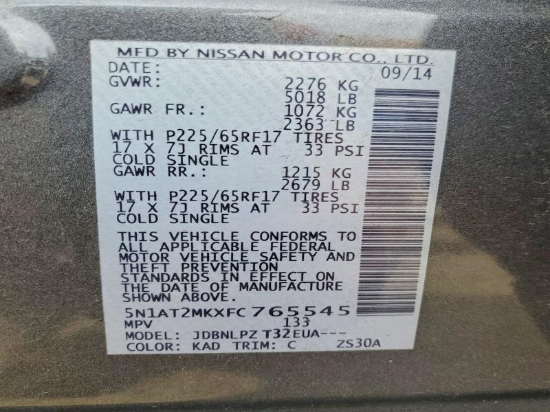 70636376 :رقم المزاد ، 5N1AT2MKXFC765545 vin ، 2015 Nissan Rogue مزاد بيع
