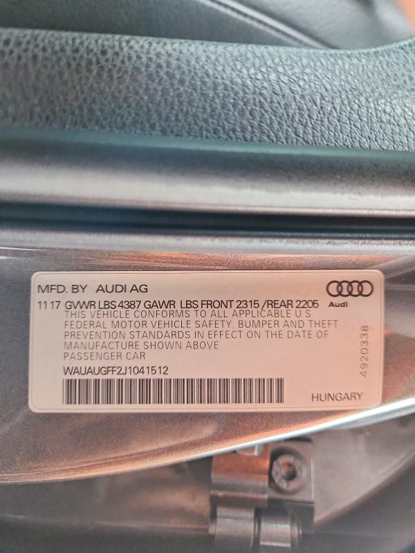 69947646 :رقم المزاد ، WAUAUGFF2J1041512 vin ، 2018 Audi A3 مزاد بيع