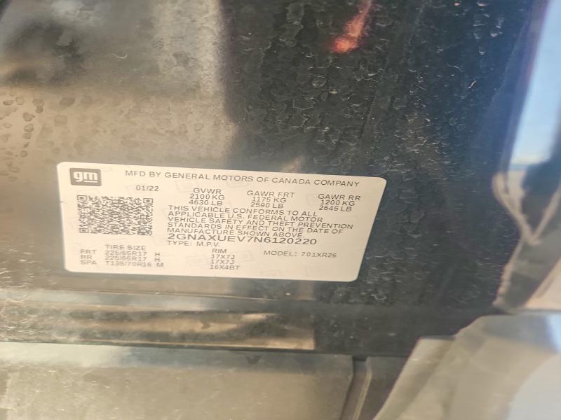 67458006 :رقم المزاد ، 2GNAXUEV7N6120220 vin ، 2022 Chevrolet Equinox مزاد بيع