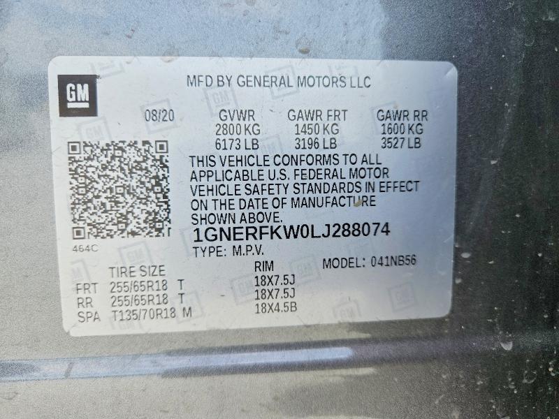 Aukcja sprzedaży 2020 Chevrolet Traverse, vin: 1GNERFKW0LJ288074, numer aukcji: 68041686