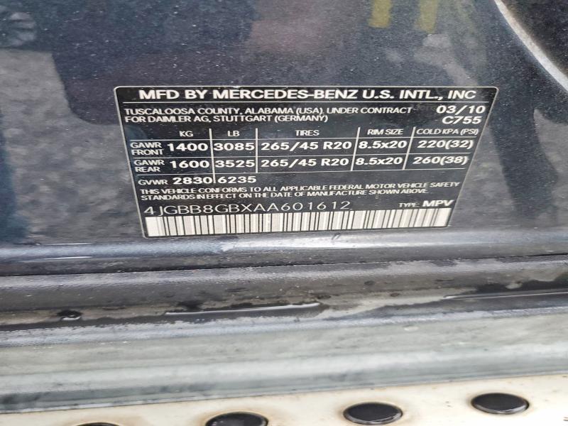 2010 Mercedes-benz Ml მანქანა იყიდება აუქციონზე, vin: 4JGBB8GBXAA601612, აუქციონის ნომერი: 68855196