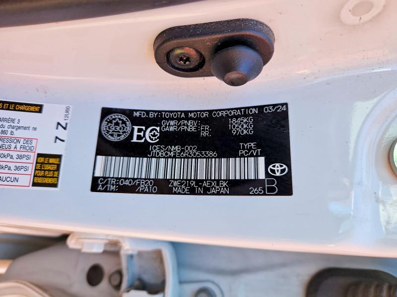 68564146 :رقم المزاد ، JTDBCMFE6R3053386 vin ، 2024 Toyota Corolla Hybrid مزاد بيع