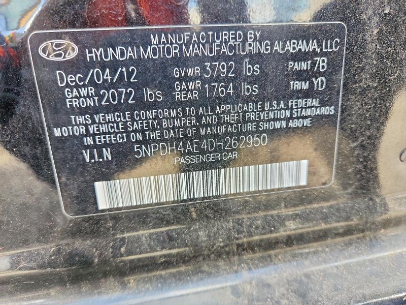 68195556 :رقم المزاد ، 5NPDH4AE4DH262950 vin ، 2013 Hyundai Elantra مزاد بيع