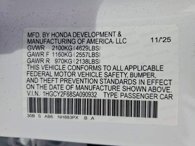 Продажа на аукционе авто 2025 Honda Accord, vin: 1HGCY2F68SA090932, номер лота: 70505166