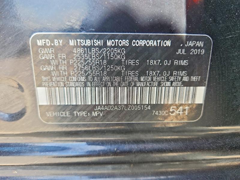 68917946 :رقم المزاد ، JA4AD2A37LZ005154 vin ، 2020 Mitsubishi Outlander مزاد بيع