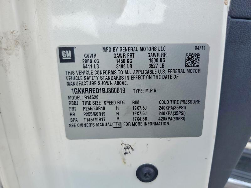 Auction sale of the 2011 Gmc Acadia, vin: 1GKKRRED1BJ360619, lot number: 69586306