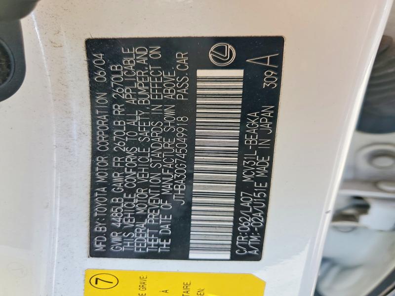 Продажа на аукционе авто 2004 Lexus Es, vin: JTHBA30G745049918, номер лота: 69575916