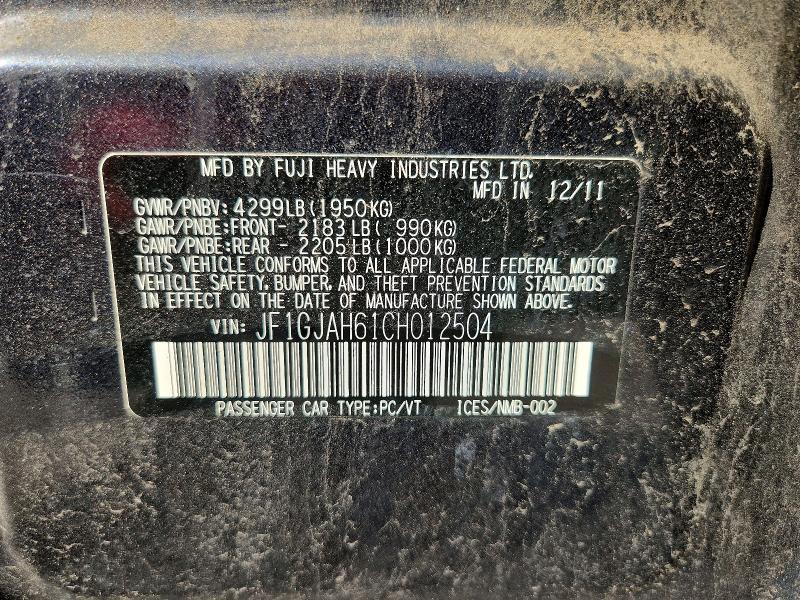68207736 :رقم المزاد ، JF1GJAH61CH012504 vin ، 2012 Subaru Impreza مزاد بيع
