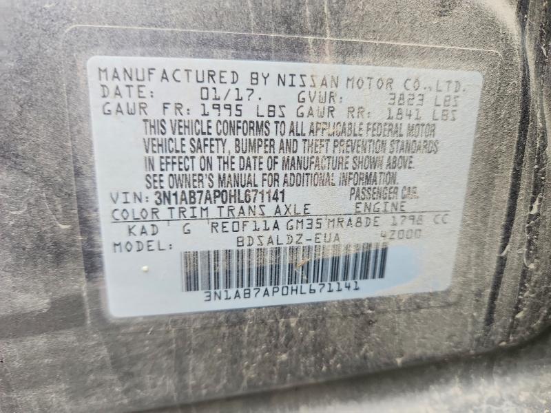 2017 Nissan Sentra მანქანა იყიდება აუქციონზე, vin: 3N1AB7AP0HL671141, აუქციონის ნომერი: 67856106