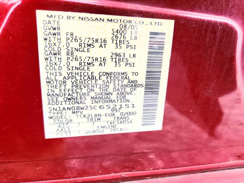 2005 Nissan Xterra მანქანა იყიდება აუქციონზე, vin: 5N1AN08W25C652151, აუქციონის ნომერი: 67379266